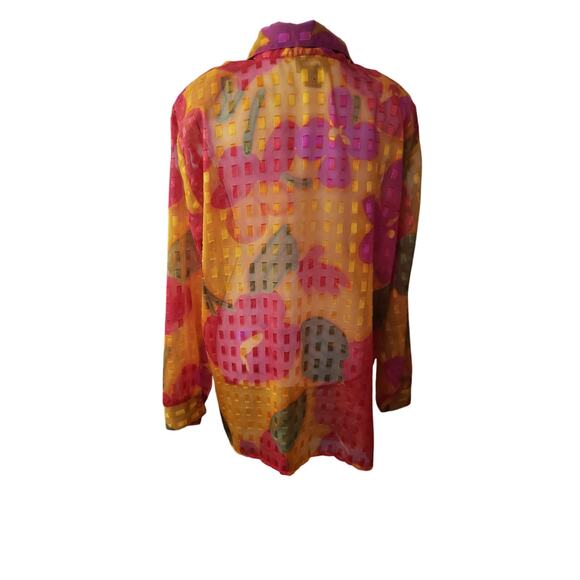 Exclusif Vibrant Blouse Button-up Size Large Sheer Fabric - Picture 2 of 3